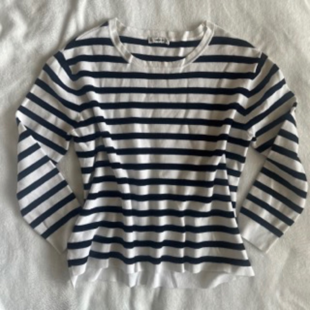 Zara Knit Black/White Striped Long Sleeve Crewneck Sweater Sz L